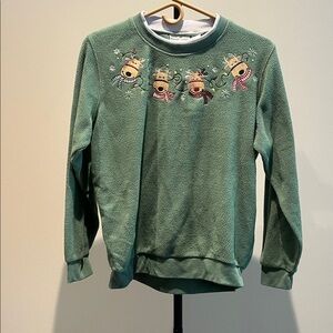 Vintage Green Reindeer Sweater Size Small